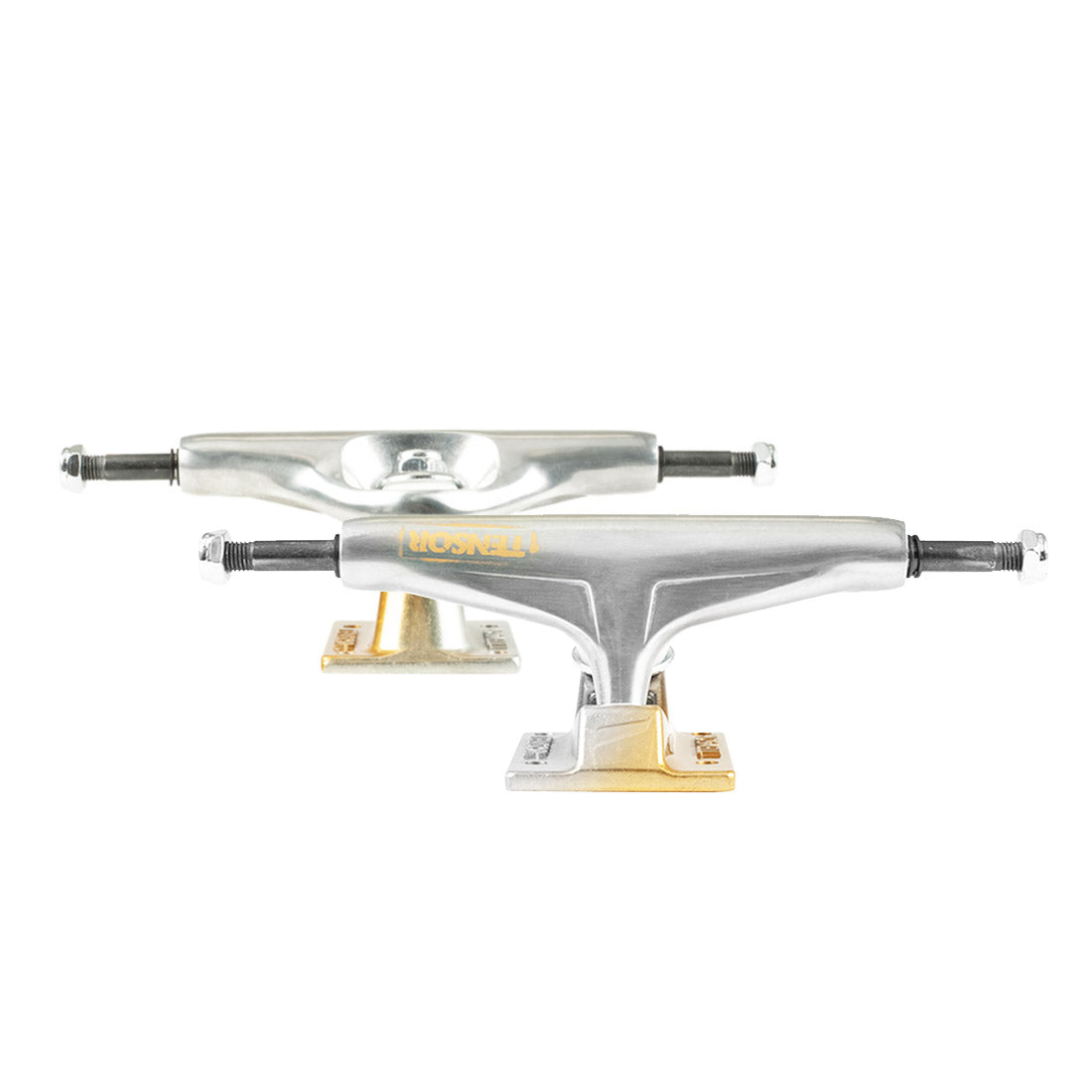 Tensor Aluminium Stencil Mirror Trucks - Raw/Gold Fade Skateboard Trucks