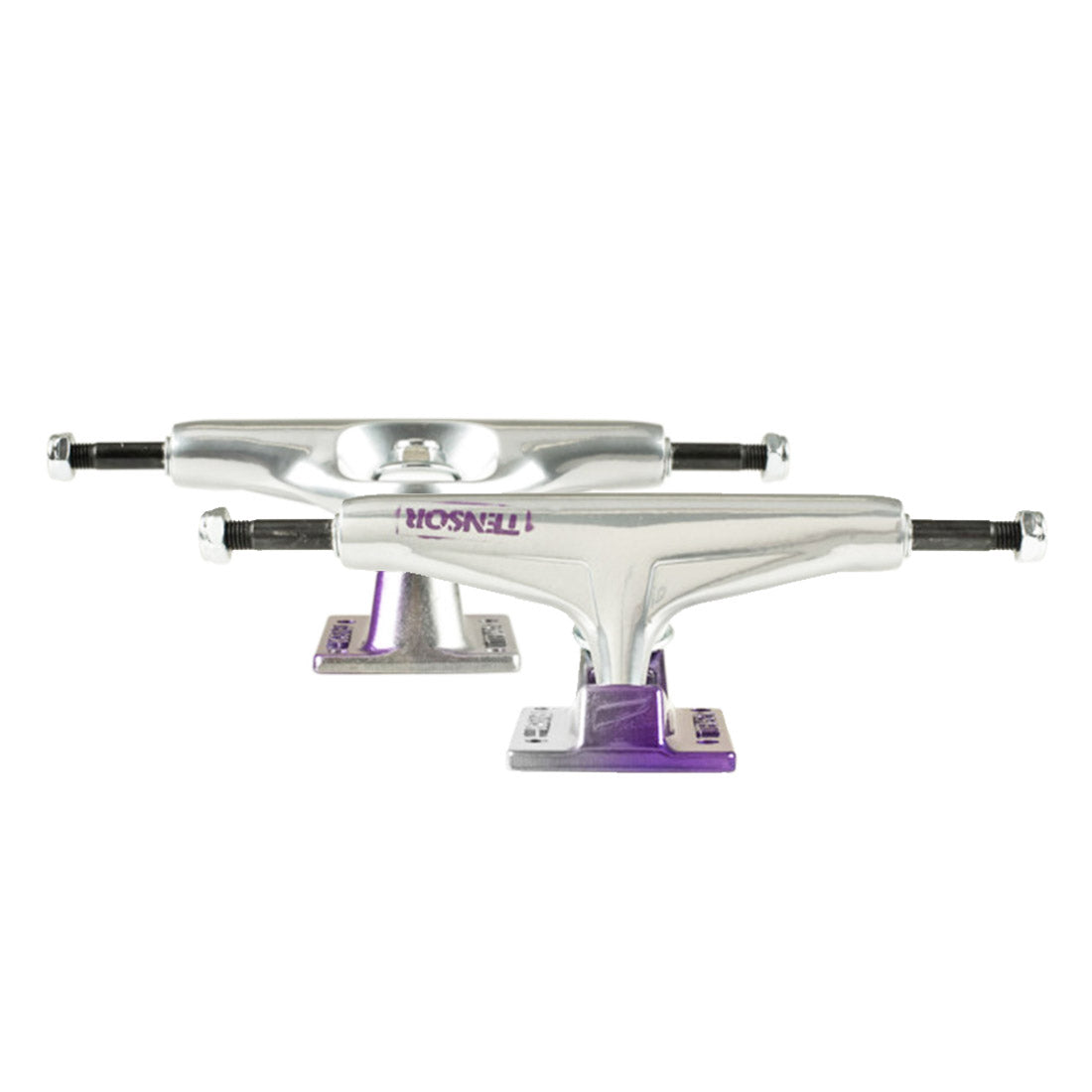 Tensor Aluminium Stencil Mirror Trucks - Raw/Purple Fade Skateboard Trucks