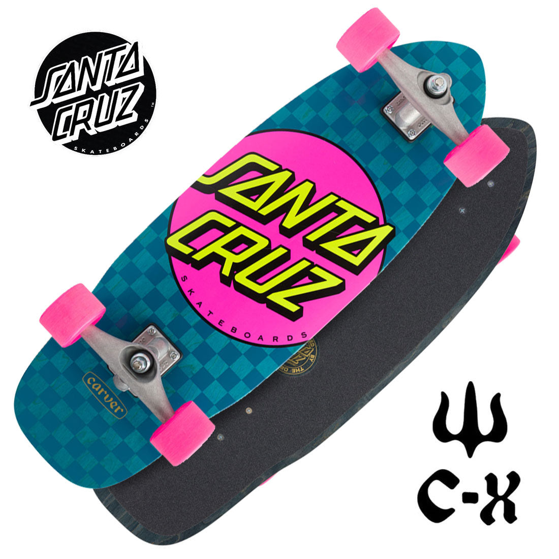 Santa Cruz x Carver Pink Dot Check Cut Back 29.95 CX Surf Skate Cruiser Complete Skateboard Compl Carving and Specialty