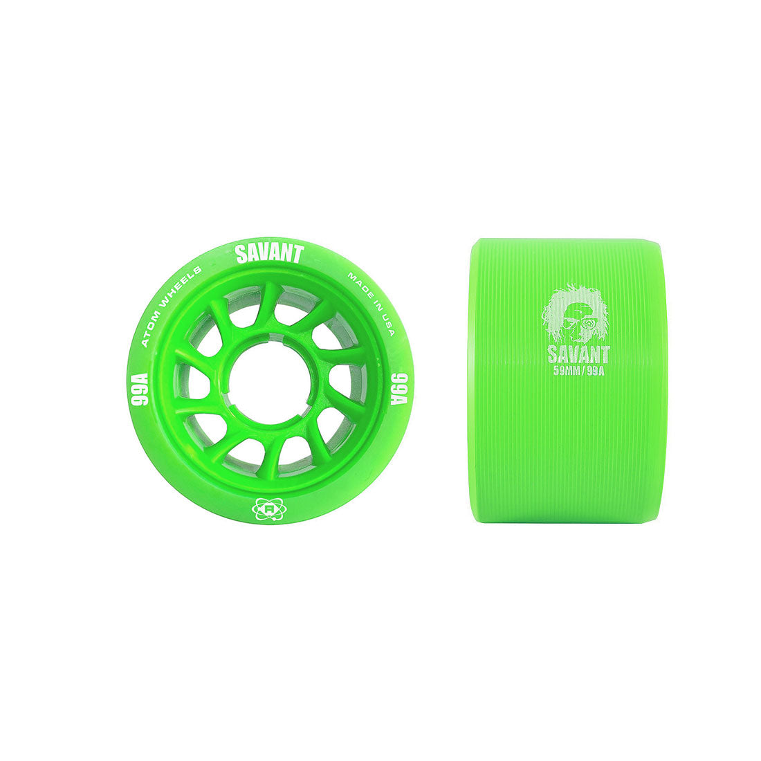 Atom Savant Wheels 59mm 4pk 99a Green Roller Skate Wheels