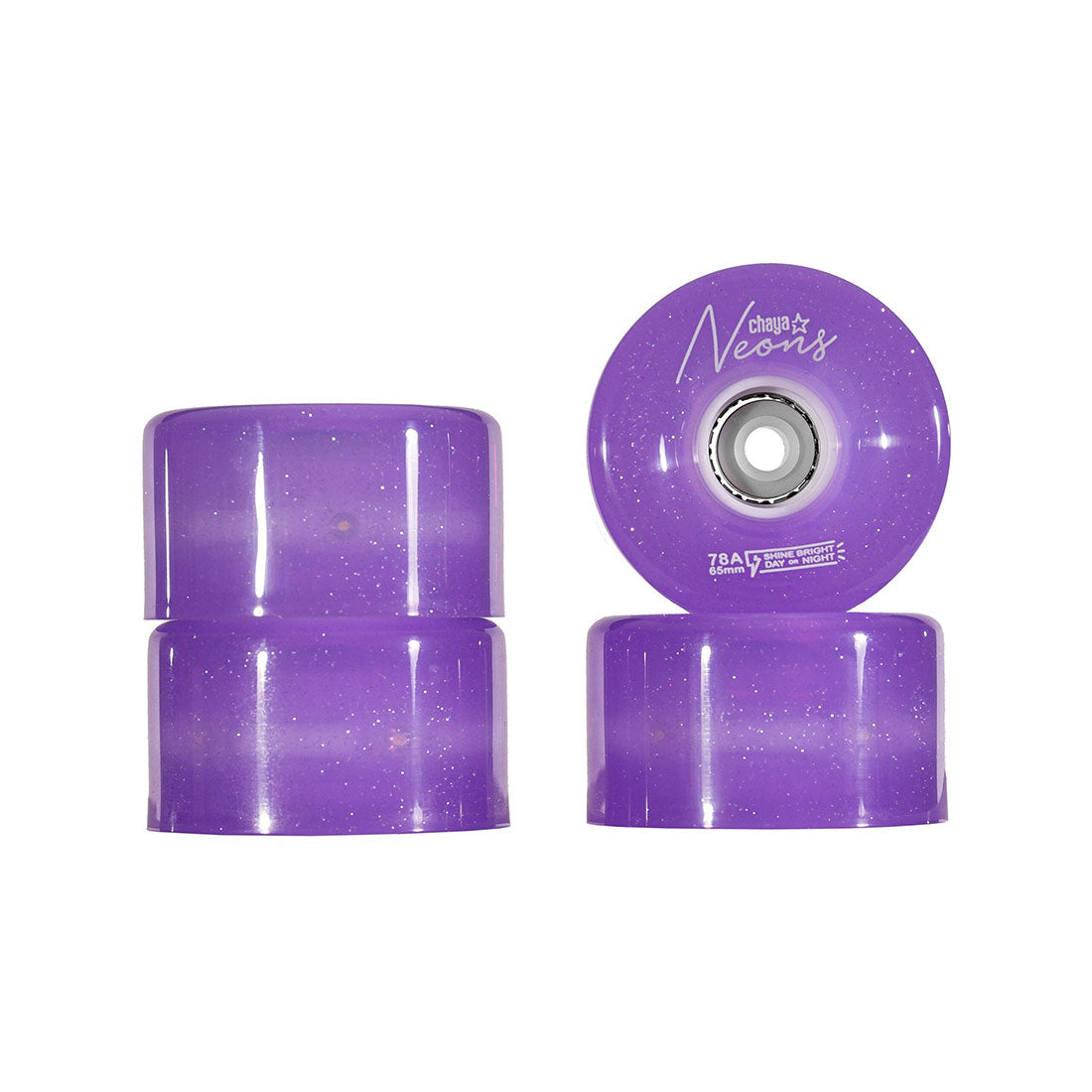 Chaya Neons LED 65mm 78a 4pk Purple Roller Skate Wheels