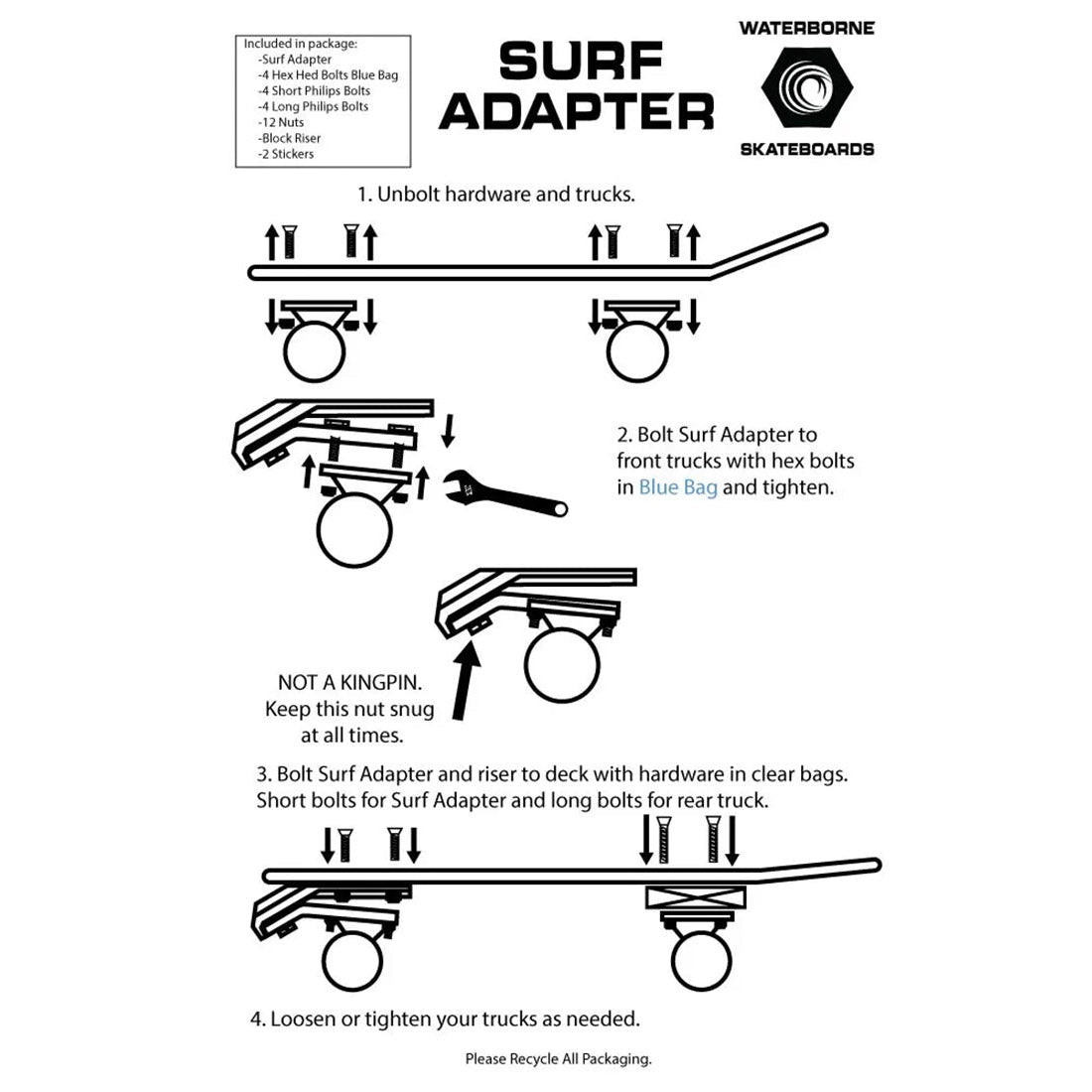 Waterborne Surfskate Truck Adapter - Raw Skateboard Accessories