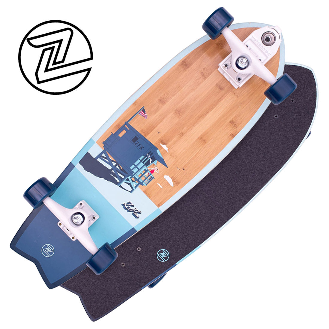 Z-Flex Bamboo 31 Surfskate Fish Complete - Blue Baywatch Skateboard Compl Carving and Specialty