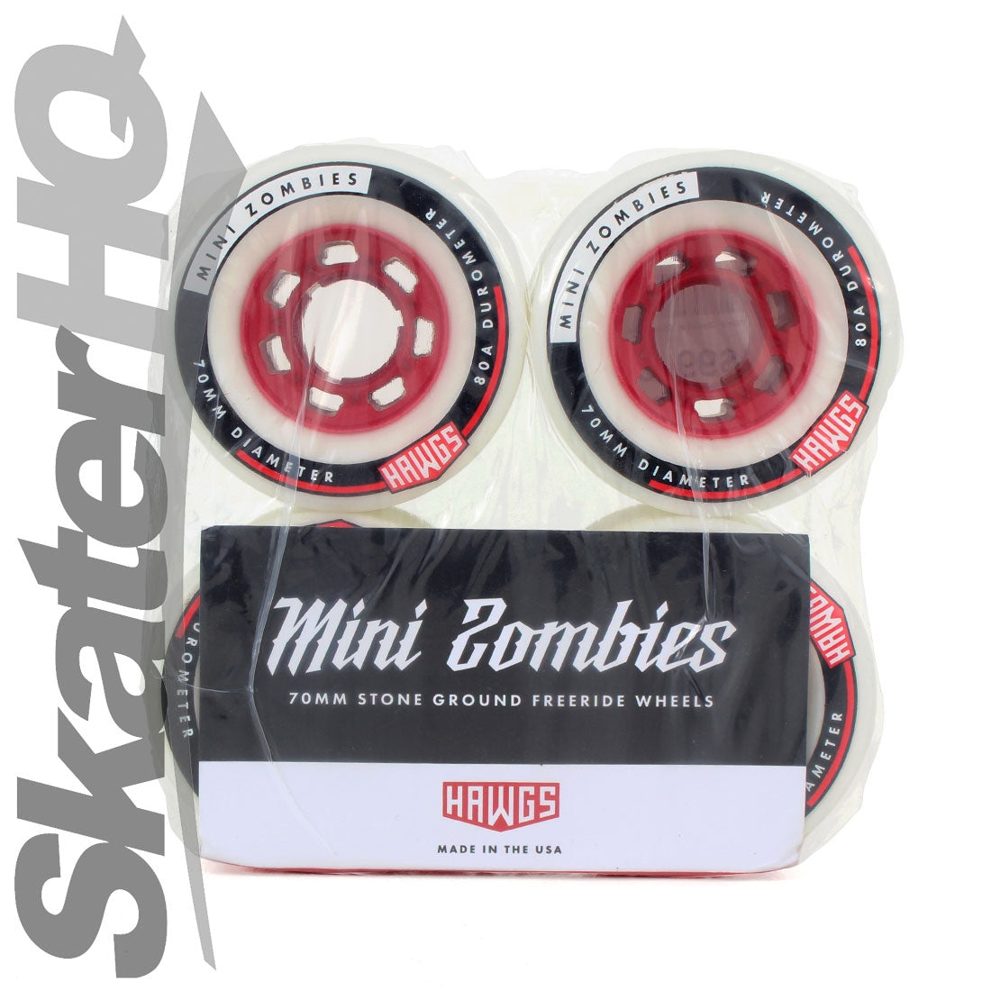 Hawgs Mini Zombie 70mm/80a 4pk - White/Red Skateboard Wheels